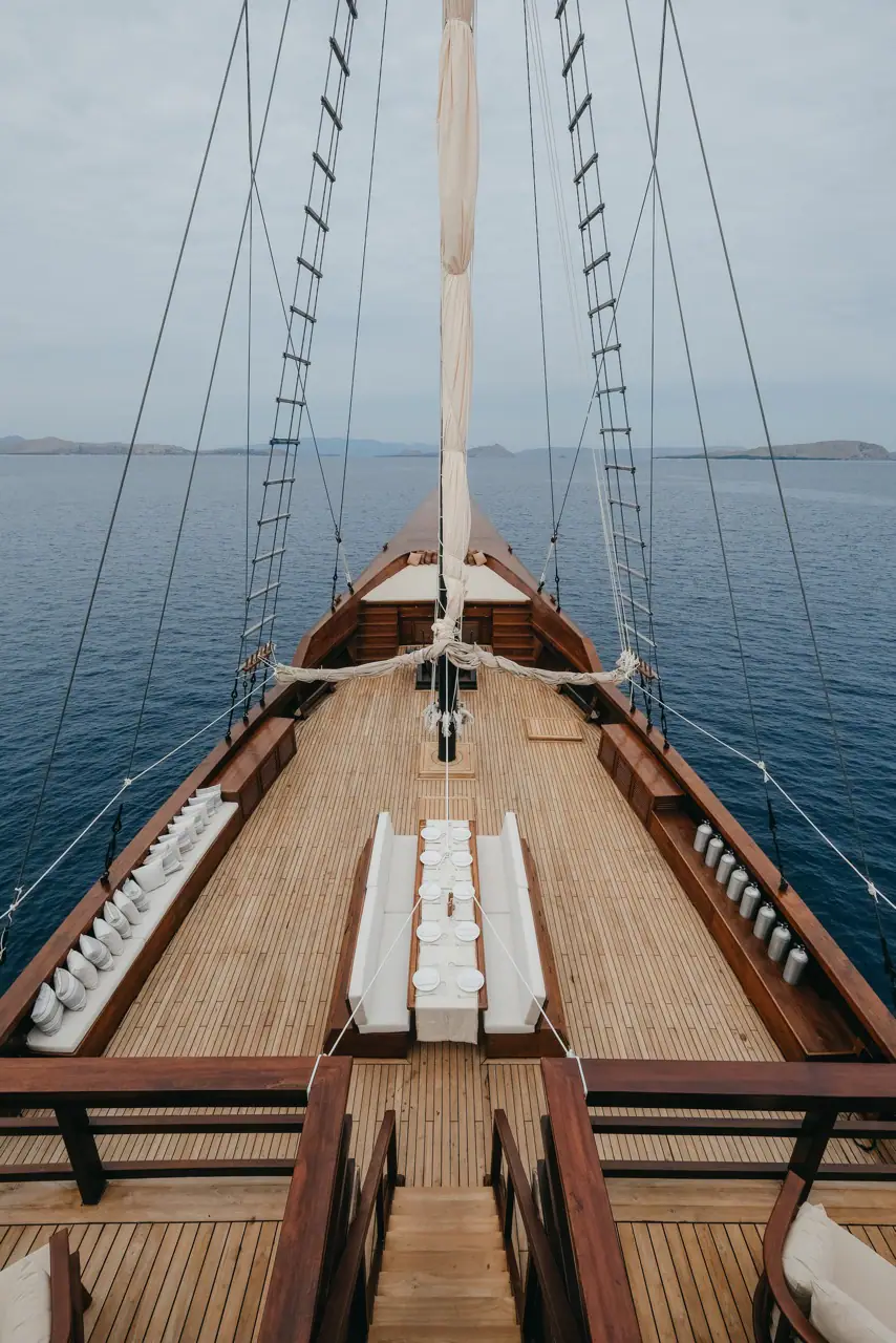 Celestia foredeck set for al fresco dining with the bow pointing to sea