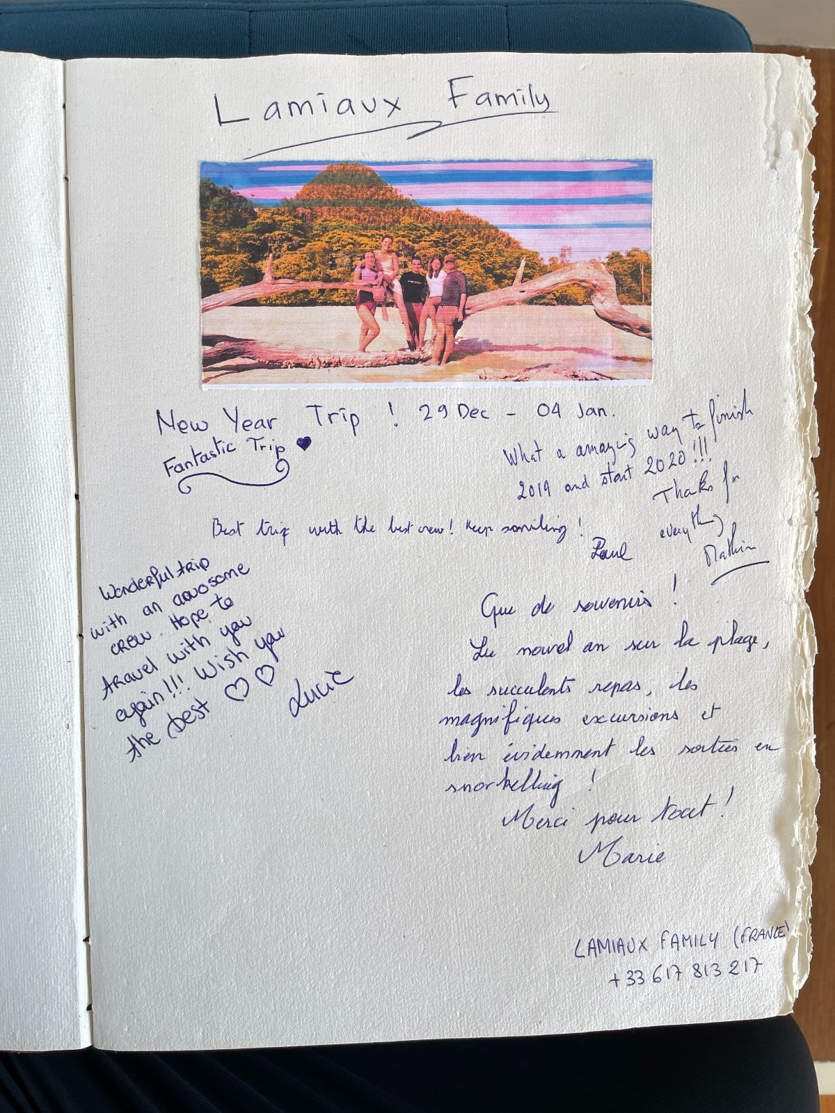 Handwritten guest review from Mischief Voyage guestbook