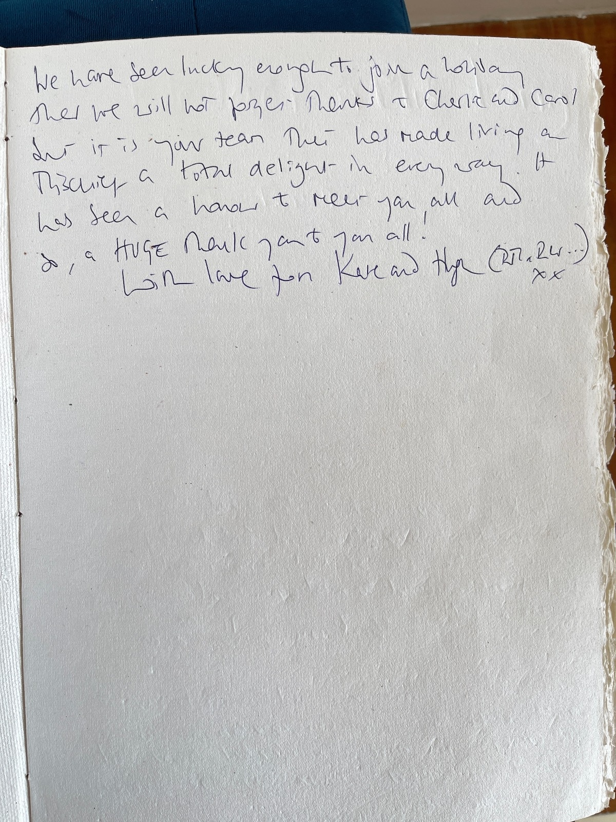 Handwritten guest review from Mischief Voyage guestbook